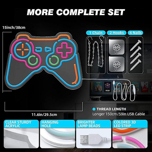Gamer Neon Skilte til Man Cave Vægdækning, Blå Gamepad Controller Formet Led Neon Skilt Spil 6 Dæmpbar Gaming Neon Lys til Teen