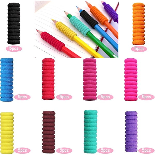 50 st Barn pennhållare, fingergreppshållare Foam penngrepp för barn, ergonomiskt skrivpenna träningsgrepp
