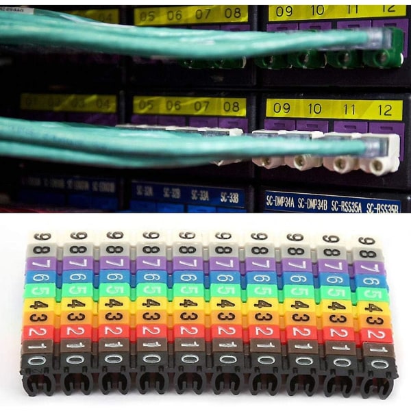 Trådmarkører Trådnummeretiketter Farverigt trådnummereringsmærkerør med clip-on design til mærkning af de farvekodede kabler