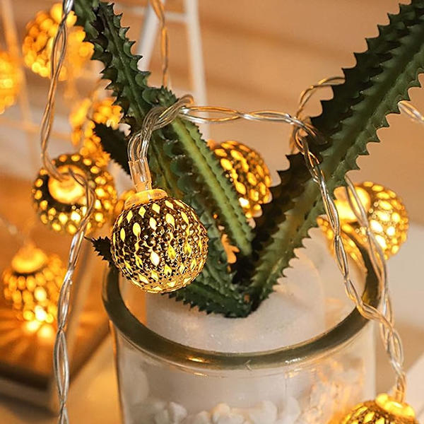 Butiks LED smidesjärn boll lampa batterilåda gyllene boll trädgård semester hem dekorativa lampor jul musikaliska lampor Led (Guld, 2m)