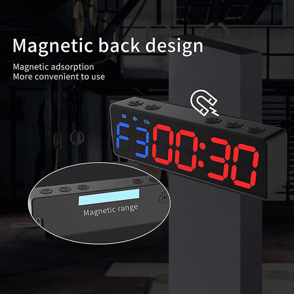 Träningsklocka med batteri, bärbar minitimer för gym med inbyggd magnet, programmerbar nedräkning