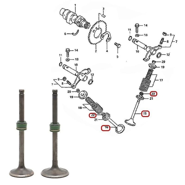 Indsugs- og udstødningsventilsæt til Suzuki Gn125 Gz125 Gs125 Dr125