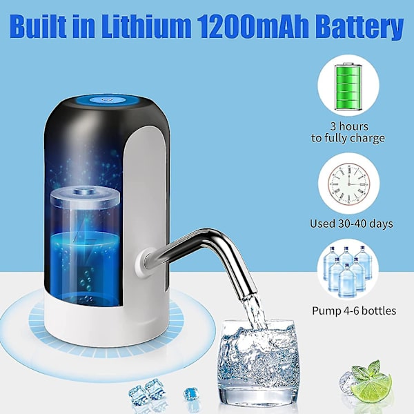 Vannflaskepumpe 5 Gallon Vann Dispense, Bærbar Elektrisk Vannpumpe, Usb Lading, Automatisk Drikkevanns Dispense Pumpe Fo