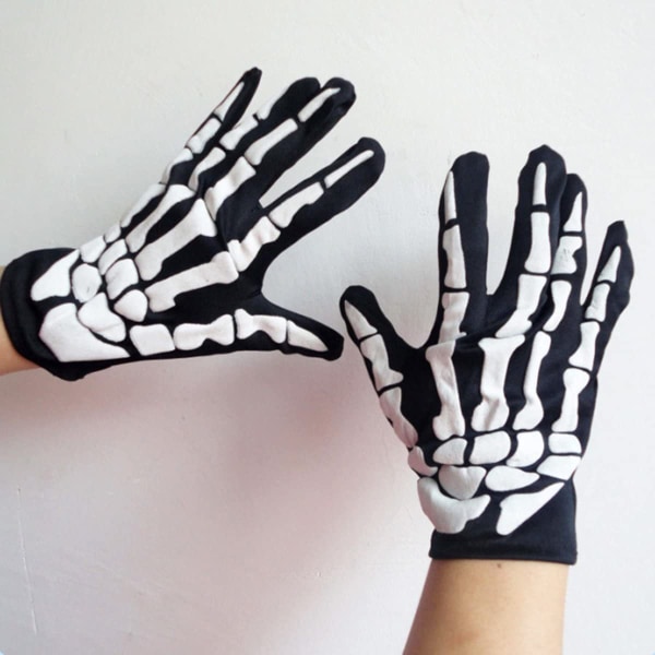 Halloween-asusteet - Skeleton Gloves I Joustavat Kids Skull Gloves I Mustat Skeleton Käsineet Halloween-asuihin Juhliin I Pukeutumis-Juhlia Skel