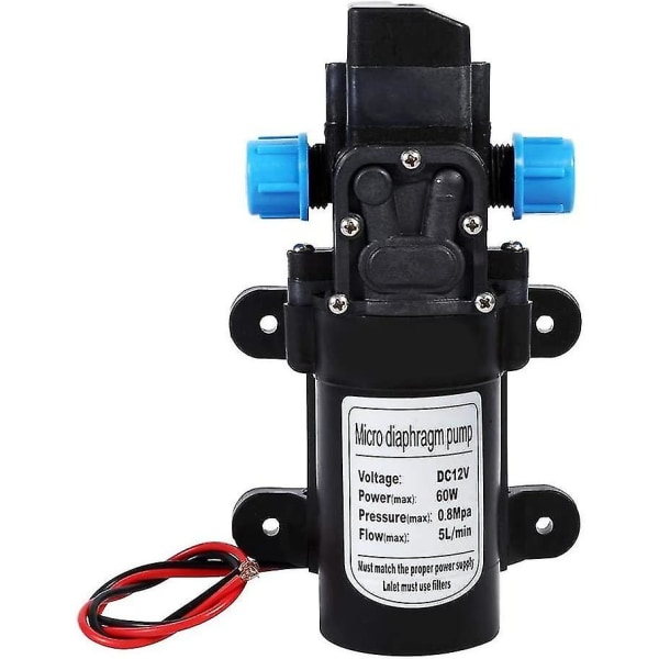 Vannpumpe, trykkpumpe vann med trykkbryter, automatisk, høytrykk, 12 V, 80 W, 5 L/min DC, membranpumpe, selvsugende for bilvask
