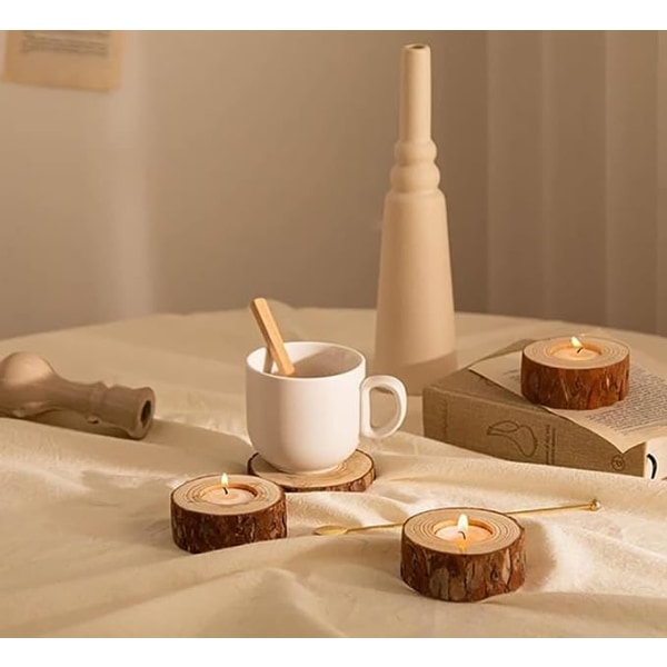 20 Pack Puinen Tealight Kynttilänjalka, Puinen Votive Tealight Teline Kynttilänjalka hääjuhliin Syntymäpäiväjuhla koristeluun