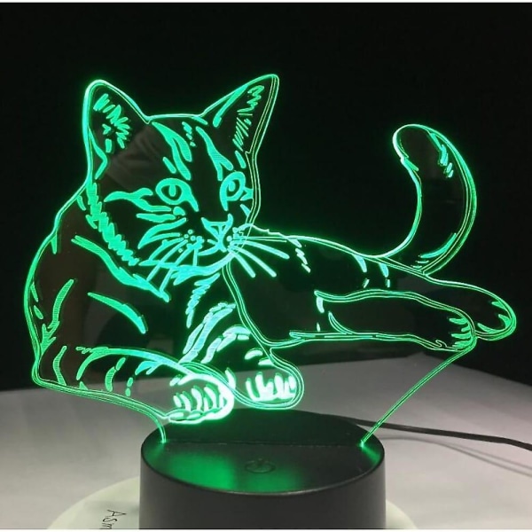 3D LED-yövalo Pet Cat Illusion USB Vieressä Pöytävalaisin 7 väriä Vaihteleva kosketuskytkin koristelu