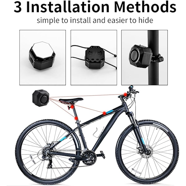 Cykelalarm med montering, USB-opladelig trådløs tyverialarm, 110db lydstyrke og følsomhedsjusterbar sensor tyverisystem med fjernbetjening