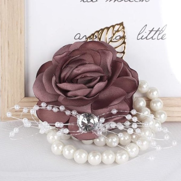 Handledsblomma Ros Brudtärna Bröllopsblommor Bal Corsage och Boutonniere Set för Bröllopsfest Bal Brudgum Brud (Lila)