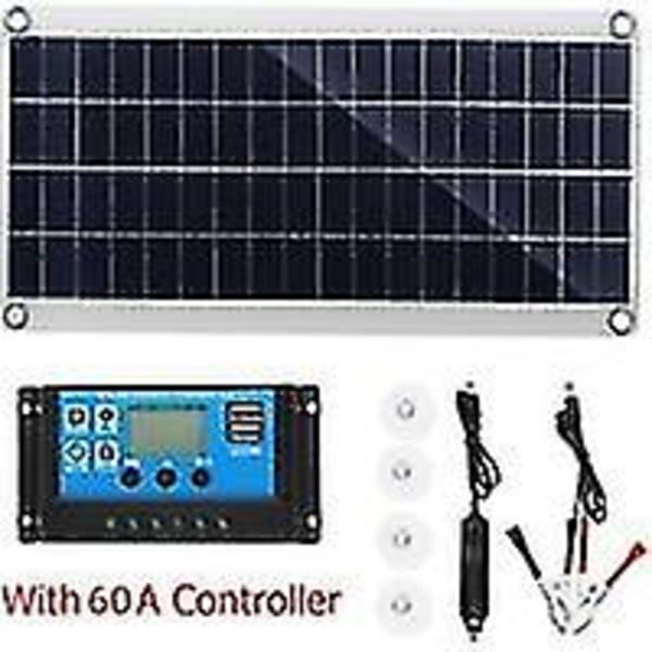 300w 12v Solpanel, Solar Panel Kit, 60a Solar Charge Controller Charge Kit til Rv, Yacht, Udendørs, Have, Belysning
