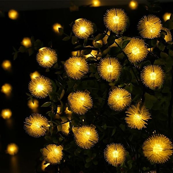 7M 50 LED Solcellelyskæde Chuzzle Ball Fe Dekorative Lys til Udendørs Hjem Plæne Have Terrasse Fest og Feriedekorationer (Varm Hvid)