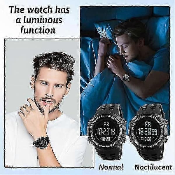 Elektronisk klocka Herr Digital klocka Digitala armbandsur för män Regntät klocka för herrklockor med ljus