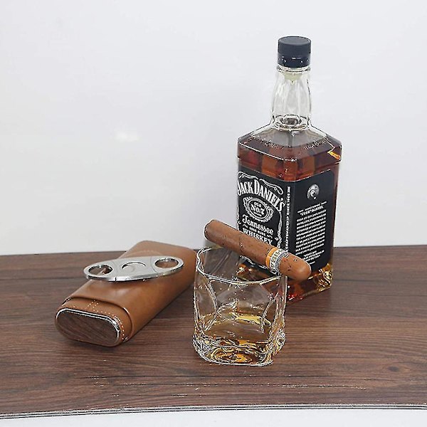 3-finger Humidor Læder Cedar Foret Cigar Humidor Sølv Cigar Cutterbejoey
