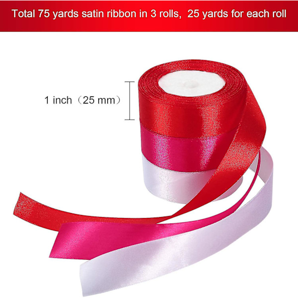 3 Ruller 1 Tomme Valentinsdag Satinbånd 75 Yards Solid Stof Indpakningsbånd Til Diy Hårtilbehør Gaveemballage Bryllup