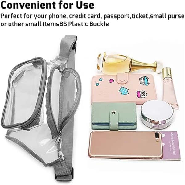 Klar Fanny Pack Vattentät Söt Midjeväska Stadion Godkänd Klar Plånbok Transparent Justerbar Bältesväska för Kvinnor Män, Resor, Strand, Evenemang, Konserter