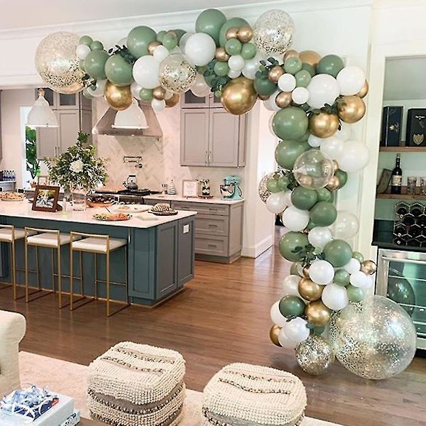 124 kpl Juhlatäytettä Avocado Green Balloon Chain Set Juhliin ja Hääkoristeluun