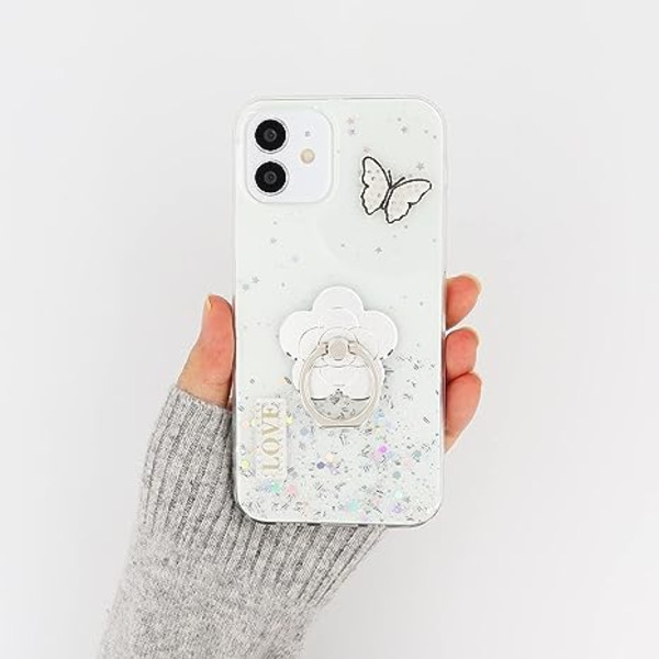 Mobiltelefonringhållare Blomma Finger Ring Grepp Stativ 360° Rotation 180° Vändbar Universal Stativ Kompatibel med Alla Smartphones (Silver)