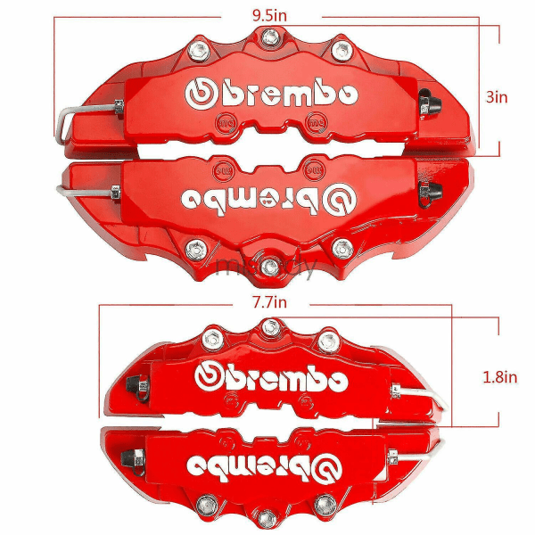 4 stk Røde 3d-stil bremsekaliperdeksler Universale bilskivesett foran og bak