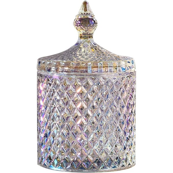Godisfat Crystalglas med Lock Godisask Sockerburk Keksburk Kakburk Godisbuffé Förvaringsbehållare - 8x8x14cm (Färgglad)