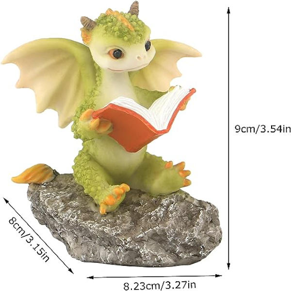 Drakenstaty Mini Drakenfigur, Resin Heminredning, Söta Prydnadsföremål, Lyckodjur Trädgårdsstaty för Mikrolandskap (Draken Läser På En Sten)