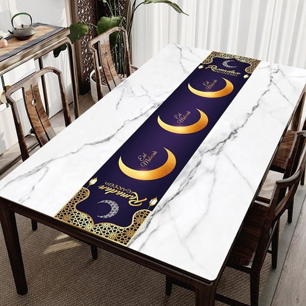 Mån Bordsduk - Guld Lila Eid Al-fitr Bordsdekorationer | 71\"x14\" Bohemisk Stil Matsal Kök Rektangulär Bordsduk,