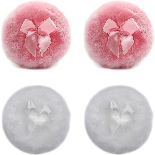 Fluffy plysj pudderpuff, myk ansikt pudderpuff sløyfe tørr pudderpuff, 4 stk