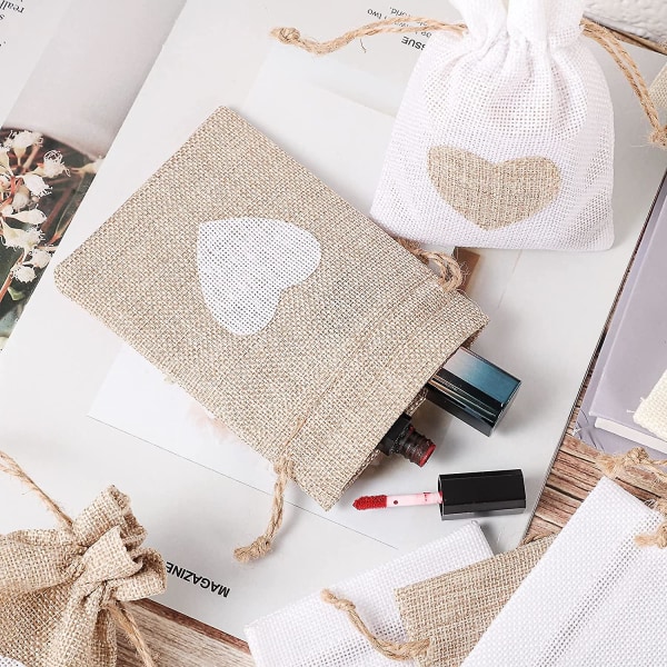 12 stk. Burlap Gaveposer, 4 * 5,5 Tommer Snøregaveposer 3 Farver Genanvendelige Bomuldssnorepose Godteposer Til Bryllup Fødselsdagsfest Diy Håndværk
