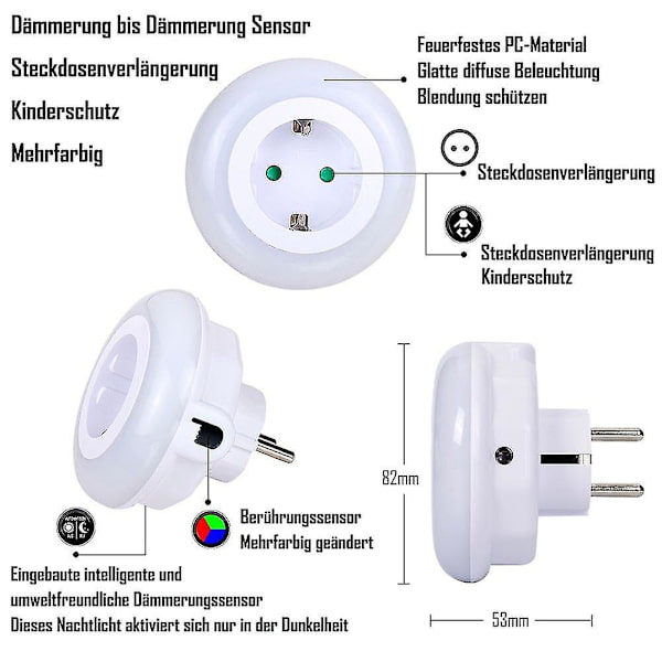 LED-stikkontakt Natlys Med Indbygget Stikkontakt Skumringssensor Indikatorlys Stemningsbelysning 0,6w