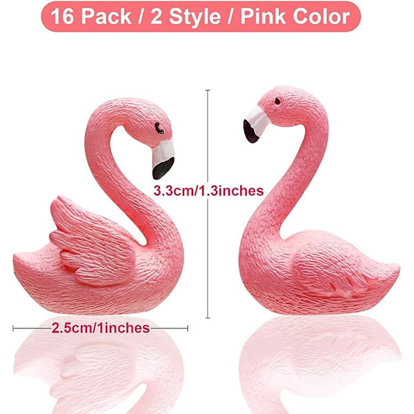 16 Mini Flamingoer Miniatyrfigurer Fehage Miniatyr Mos Landskap DIY Ornament Tilbehør (2 Stiler), Kakedekorasjon, Mikrolandskap