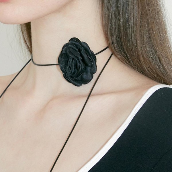 Svart Rose Choker Blomster Choker Halskje Goth Choker Blomster Krage Rose Hattbånd