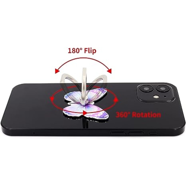 Fjärilsmobilringhållare Fingergrepp Stativ 360° Rotation 180° Vändbar Universal Stöd Kompatibel med Alla Smartphones (Lila)