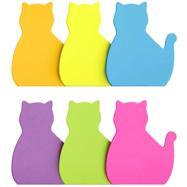 Cat Sticky Notes med Papirclips, Cute Cat Self Stick Notes Cat Index Tabs Self-stick Memo Pads 6 Pack 180 Sheets