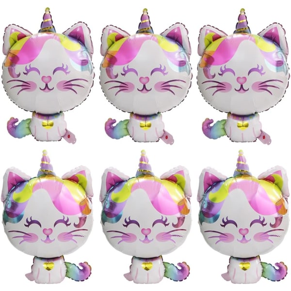 Lemmikkieläin Yksisarvinen Kissa Ilmapallot Caticorn Alumiiniset Ilmapallot Juhlatarvikkeet Syntymäpäiväkoristeet Baby Shower, 6 Pack 32'' 3D Rainbow Kitty
