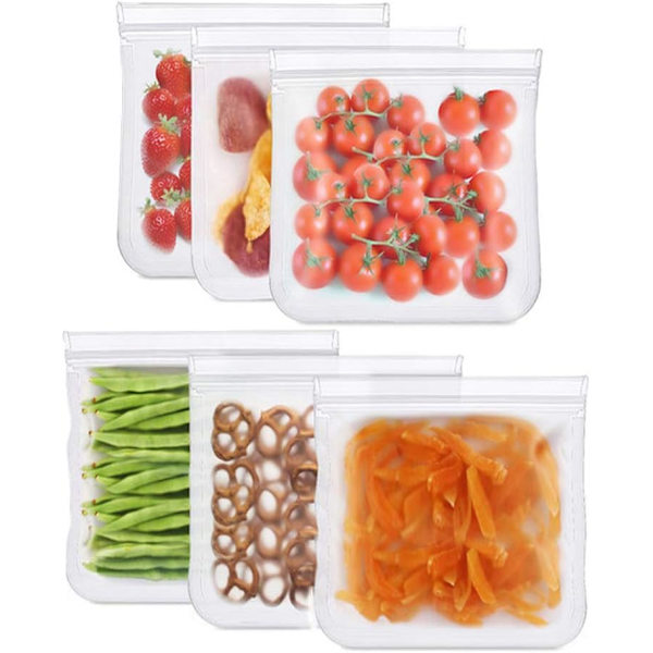 Återanvändbara matförvaringspåsar, 6-pack BPA-fria läckagesäkra återanvändbara silikonfryspåsar