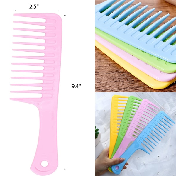 4 curling combs with wide teeth, large wet hair finishing brush for women and girls