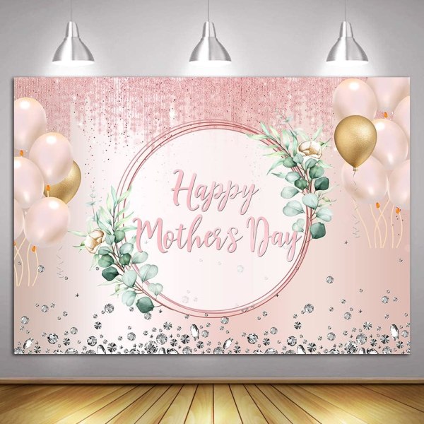 Rose Gold Tillykke Mors Dag Fest Baggrund 5x3ft Pink Glitter Sequin Diamant Ballon Fotografi Baggrund Tak Mama Kvinder