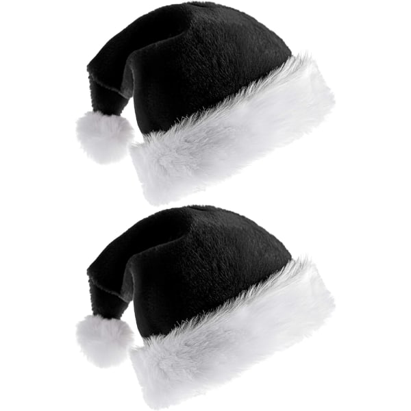 Heyone 2-pak nissehue til voksne Julehue Traditionel sort og hvid plys julenissehue til julefest