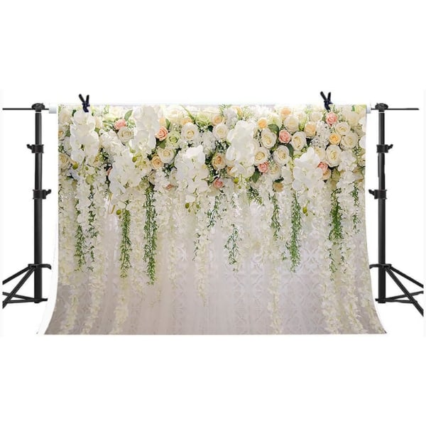 Vit ros Blommor Fotografi Bakgrunder Bröllopsdusch Bröllop Blommor Väggdekoration Foto Bakgrund Studio rekvisita monter Vinyl 7x5ft