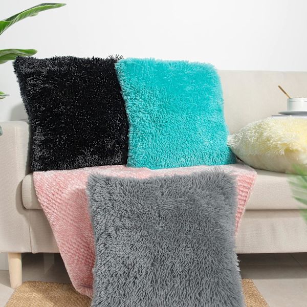 Et sæt med 2 pudebetræk 18x18, sort fluffy pudebetræk, luksuriøst kunstpels firkantet sofa pudebetræk, sofa, stue, soveværelse, uden pudebetræk