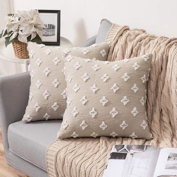 Et sæt med 2 dekorative pudebetræk, diamant jacquard pudebetræk, sommer sofa bløde rektangulære pudebetræk, 18x18 tommer, beige