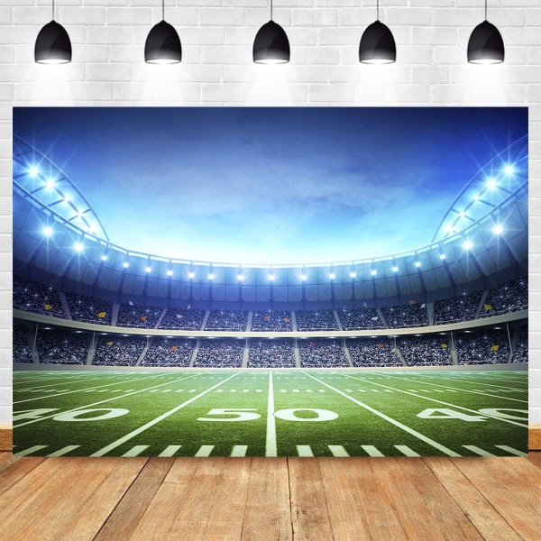 Fotballstadion-tema fotballbakgrunn Fotografering Baby Shower Rekvisita Vinyl 7x5ft Sportsbane Super Bowl Barn Bursdagsbannere