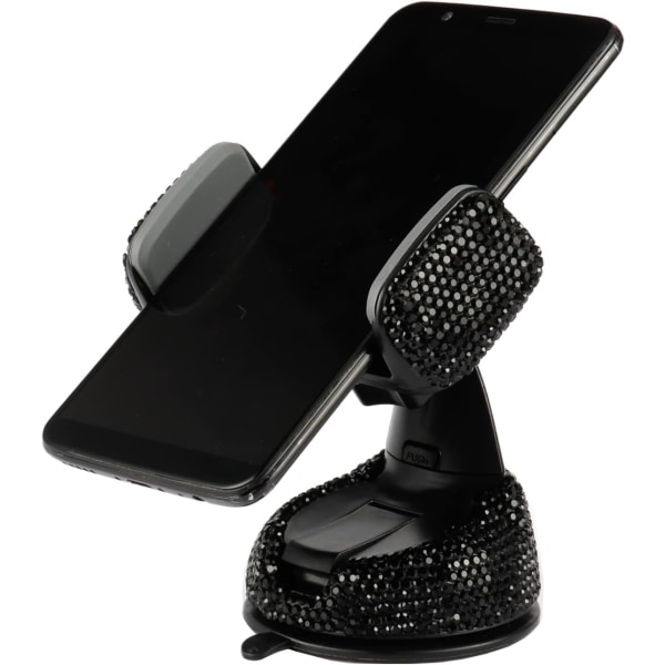 Universal Bling-mobilhållare, 360° justerbart biltelefonfäste med ytterligare en luftventilbas, inredning i kristall för bil (svart)