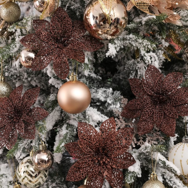 Heyone 10 st glänsande julstjärnor i glitter, julgransprydnader, glittrande julstjärnebuskar, juldekorationer