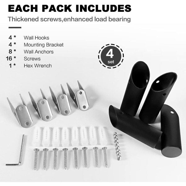 Handdukskrokar Väggmonterade, 4 Pack Rostfritt Stål Handduks- och Rockkrokar, Tunga Kappkrokar Moderna Väggkrokar, Matt Svart