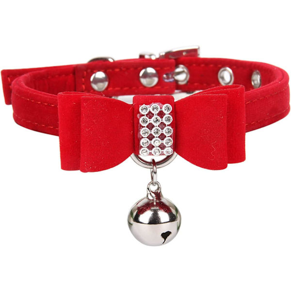 Pigehundehalsbånd til mellemstore hunde med sløjfe i fløjl, elegant sløjfetov, kattehalsbånd med klokke, kædehalsbånd til kæledyr, brede hundehalsbånd til store hunde (rød, M)