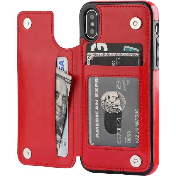 Lommebokveske med kortholder, Premium PU-skinn Kickstand kortsporetui, dobbel magnetlås og slitesterkt støtsikkert deksel