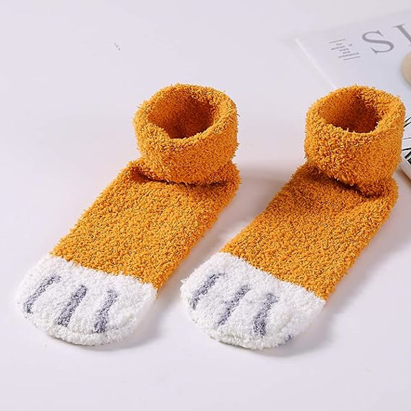 6 par söta katt tass strumpor kvinnor vinter fuzzy mysiga plysch tofflor strumpor