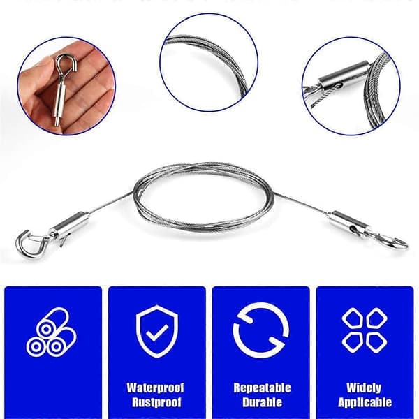 8 stk Justerbare Wire med Kroker, Rustfritt Stål Bildeoppheng Wire Kraftig Bilde Wire Speilhenger Silver