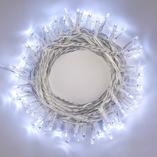 Jouluvalot 15M 100 LED Kylmävalkoinen Jouluvalot Sisä- ja Ulkokäyttöön 8 Tilaa Valojen Koristelu Läpinäkyvä Kaapeli