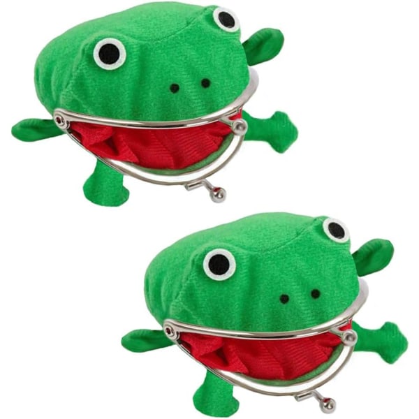 2-pakk Frog myntlommebok, Cosplay Anime søt veske, Grønn tegneserie plysj frosk pengepose, frosk pengepung med lås, Nyhetsleke, skolepremie